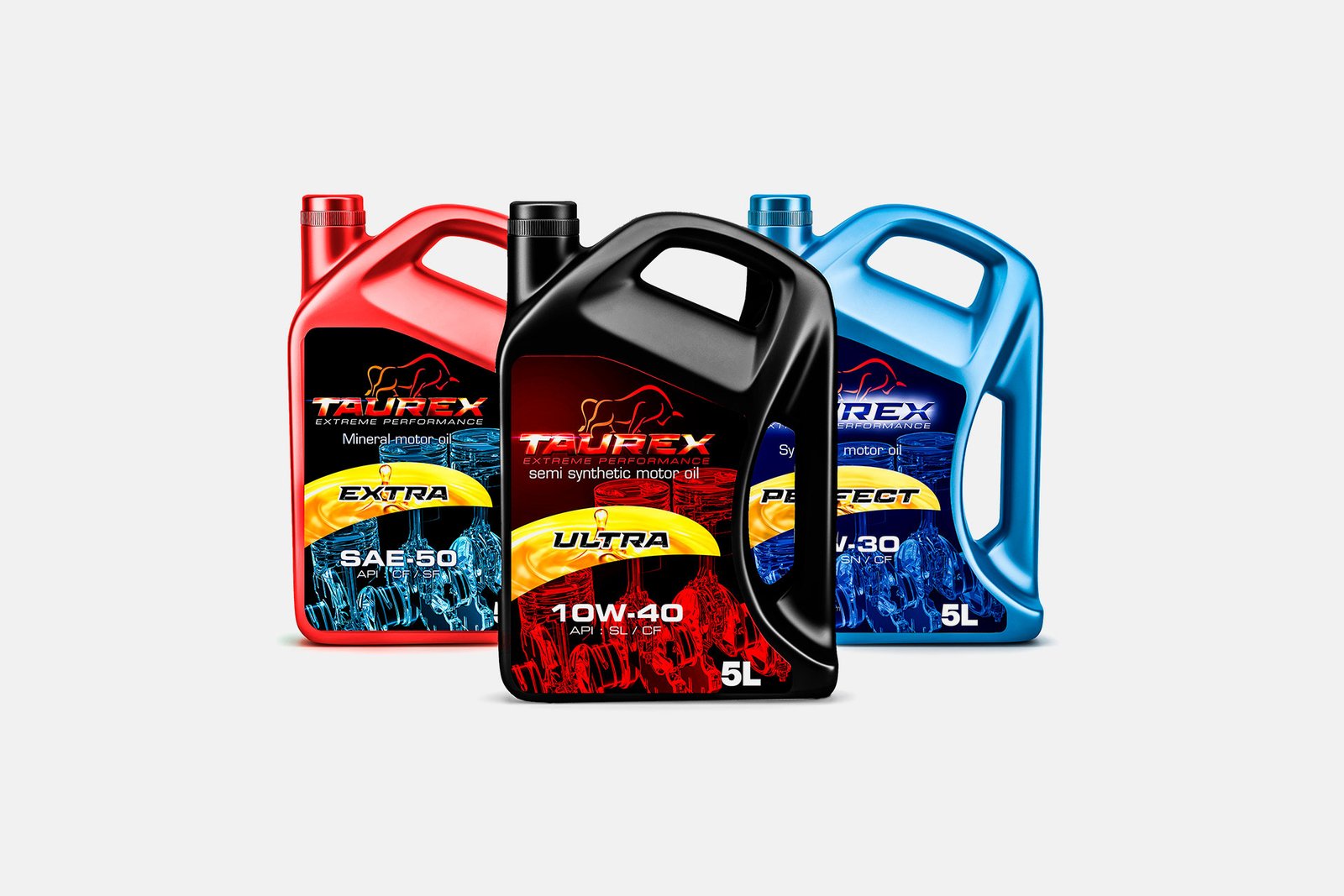 Design packaging bidons Taurex - Création étiquettes produits industriels graphiste